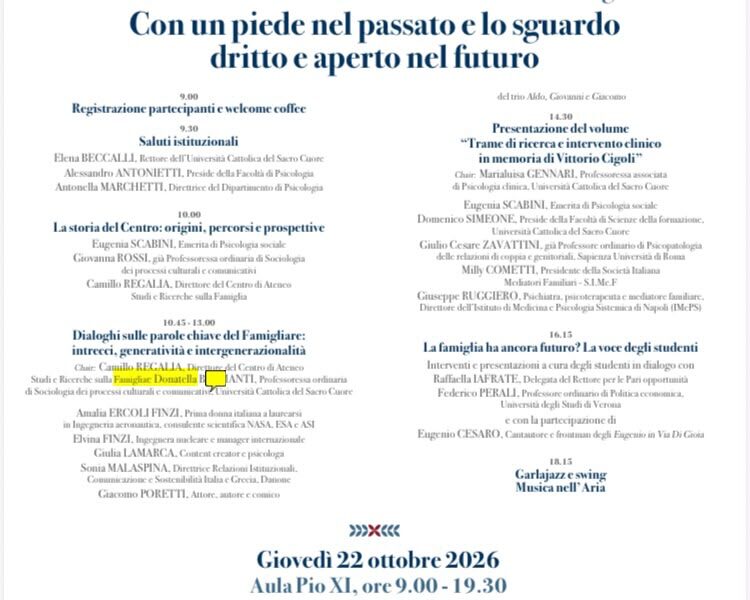Convegno per il 50° anniversario del Centro di Ateneo Studi e Ricerche sulla Famiglia